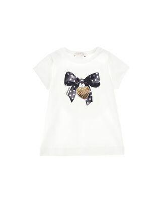 Printed cotton T-shirt with rhinestones