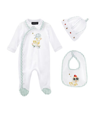 Cotton romper with hat and bib