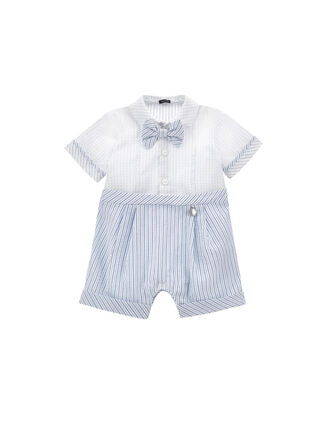 Striped jumpsuit with bow tie