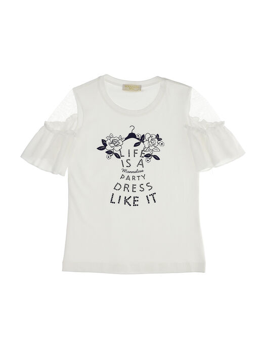 T-shirt with tulle and rhinestones