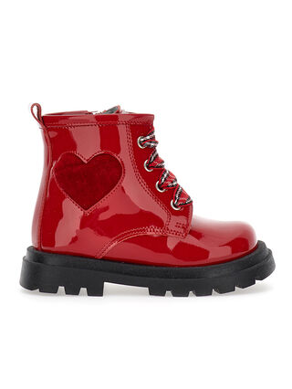 Patent leather combat boots with heart
