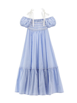 Полосатое платье с открытыми плечами для девочек
