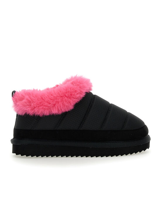 Technical fabric and plush slip-ons