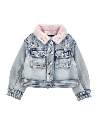 Chaqueta de piel y pedrería cosida