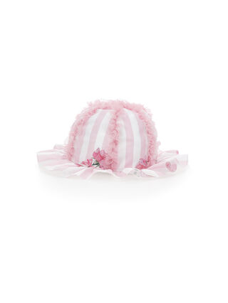 Satinhut mit Streifen und Rosen