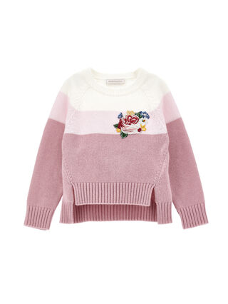 Knitted sweater with appliqué flowers