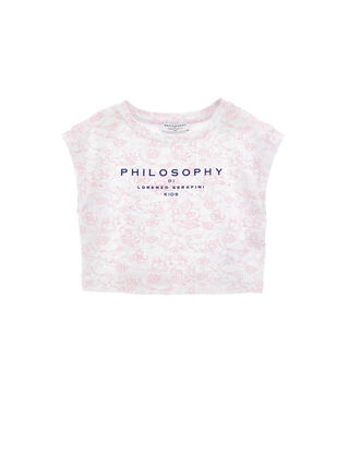 Camiseta corta con estampado floral y logotipo