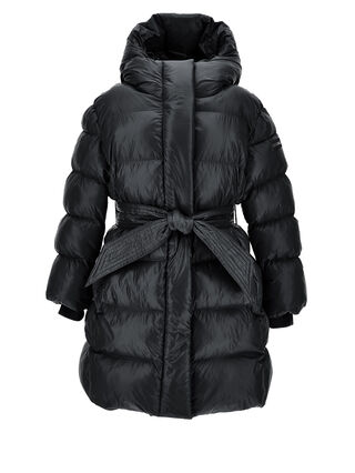 Padded coat with ribbon belt