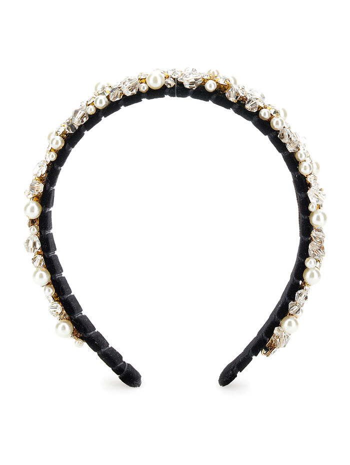 Velvet headband with rhinestones and pearls girl