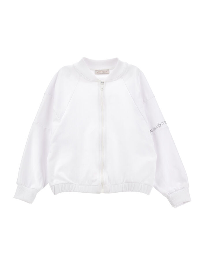 Monnalisa rhinestone-embellished jersey-texture hooded - White