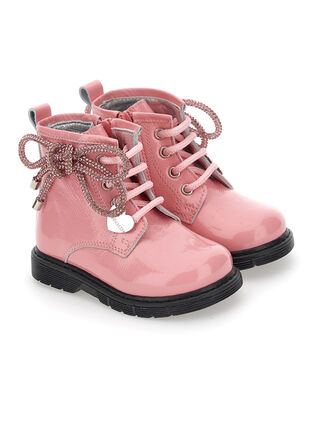 Patent chrome leather ankle boots