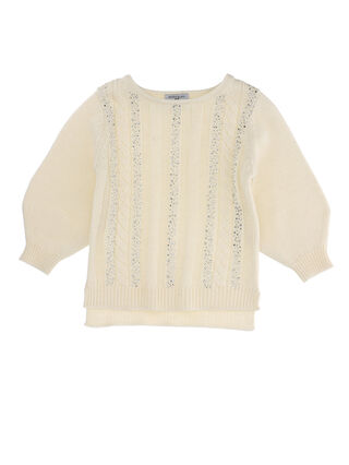 Cable knit pullover with rhinestones