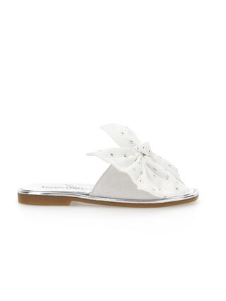 Claquettes en croûte de cuir avec maxi nœud