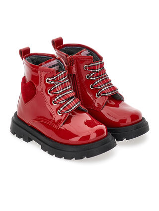 Patent leather combat boots with heart