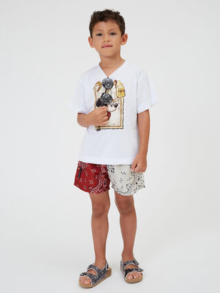 Zweifarbige Badeshorts mit Paisleymuster