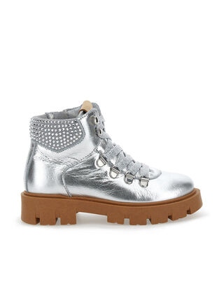 Laminated leather lace-up boots