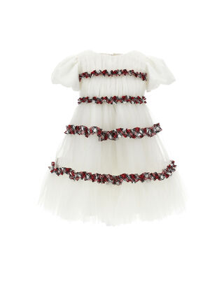 Tartan pleated tulle dress with ruffles