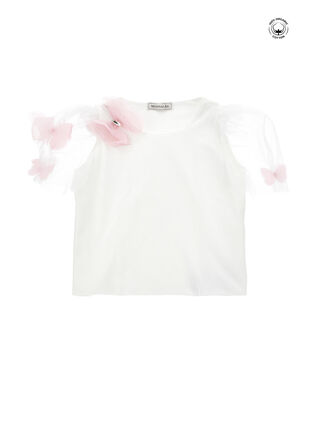 Organic cotton top with tulle sleeves