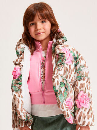 Down jacket with roses and ruffles