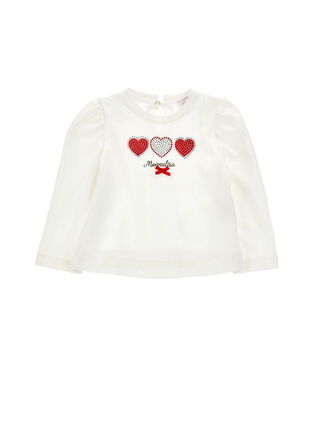 T-shirt mit Strass-Herzen und Schleife