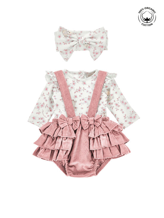 Strampler mit Teddybär-Print und Schleifen