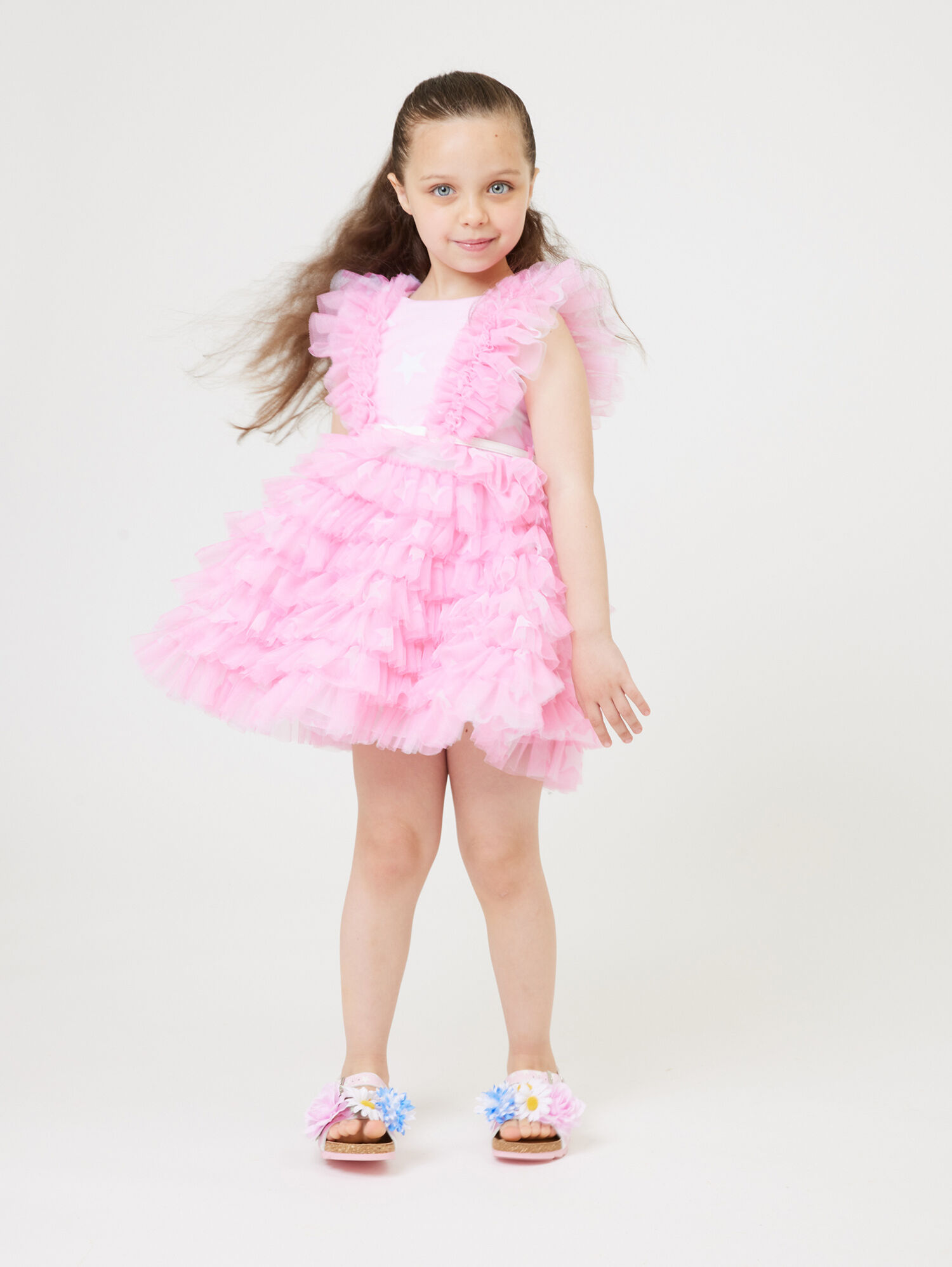 LACE Up OFF-SHOULDER RUFFLE SLEEVELESS TULLE DRESS - Dave