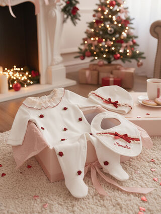 Ensemble barboteuse, bavoir et bonnet pour bébé