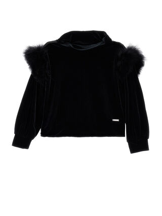 Свитшот с воротником-гольф с перьями