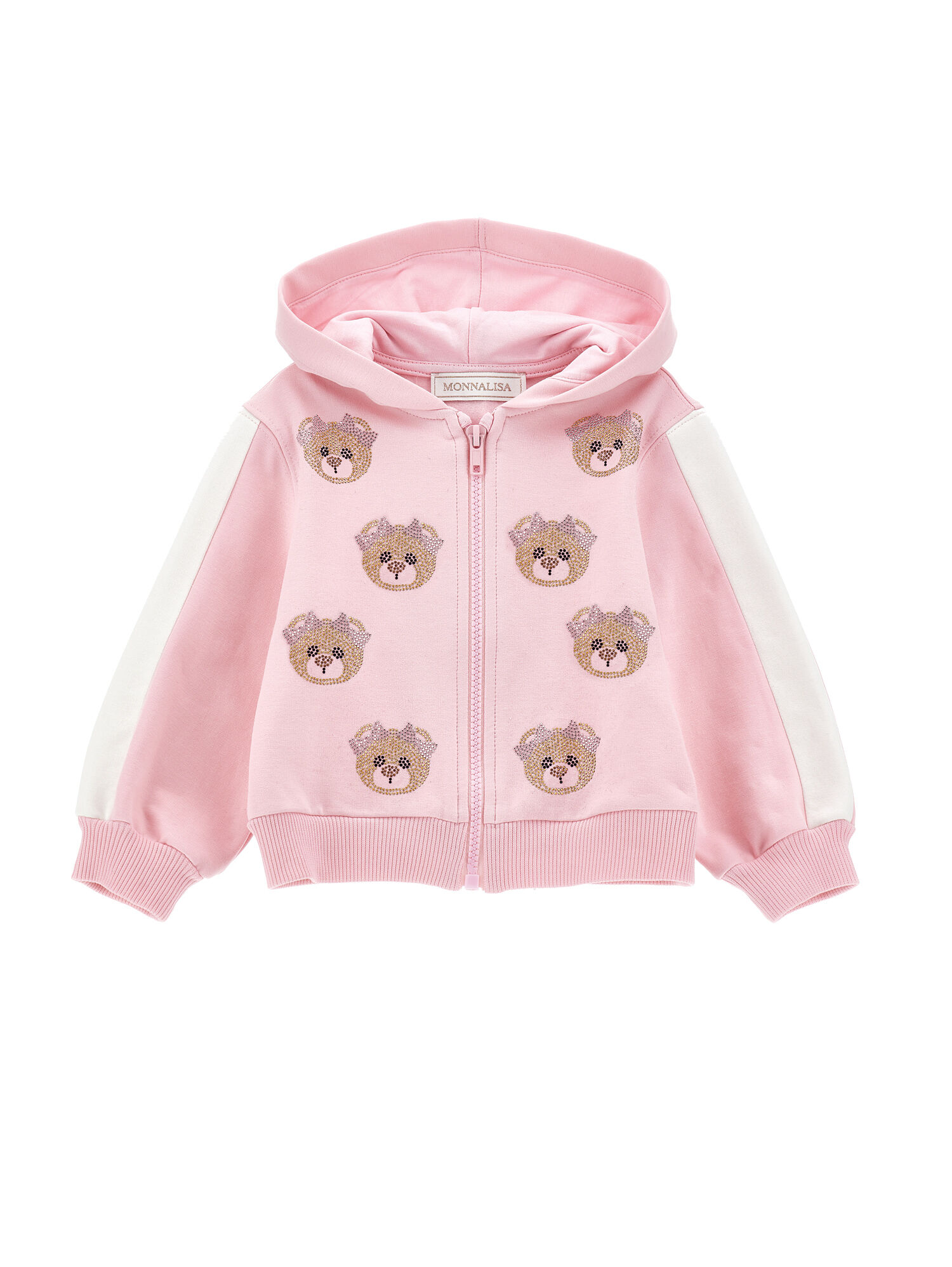 Zip-up sweatshirt with rhinestone teddy bears girl