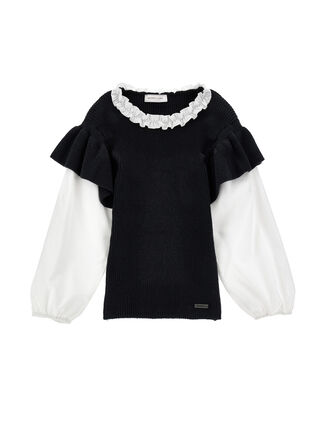 Sweater with poplin sleeves