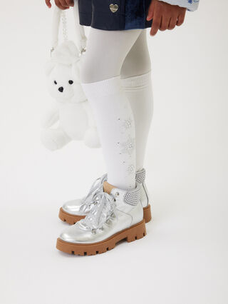 Laminated leather lace-up boots