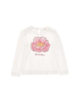 Cotton T-shirt with anemone embroidery