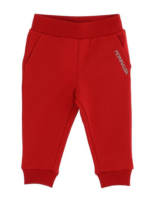 red sweatpants with white hearts