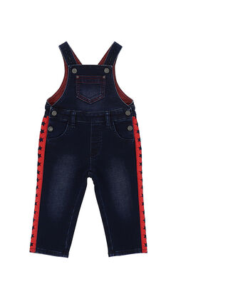 Denim-effect striped fleece overalls