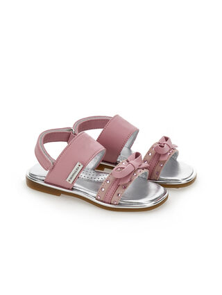 Coated fabric sandals with bow