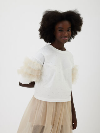 Rhinestone and tulle jersey top