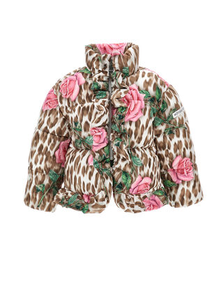 Down jacket with roses and ruffles