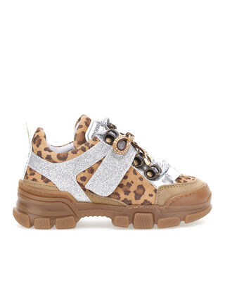 Chunky sneakers in animal print suede