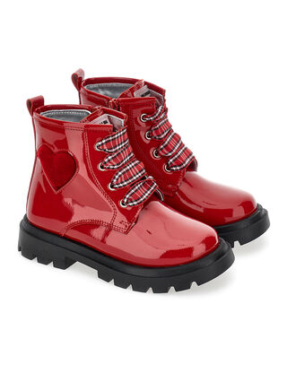 Patent leather combat boots with heart