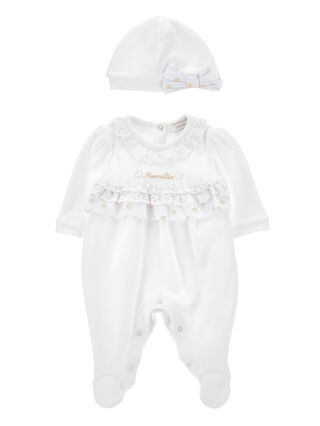 Sangallo cotton romper with bonnet