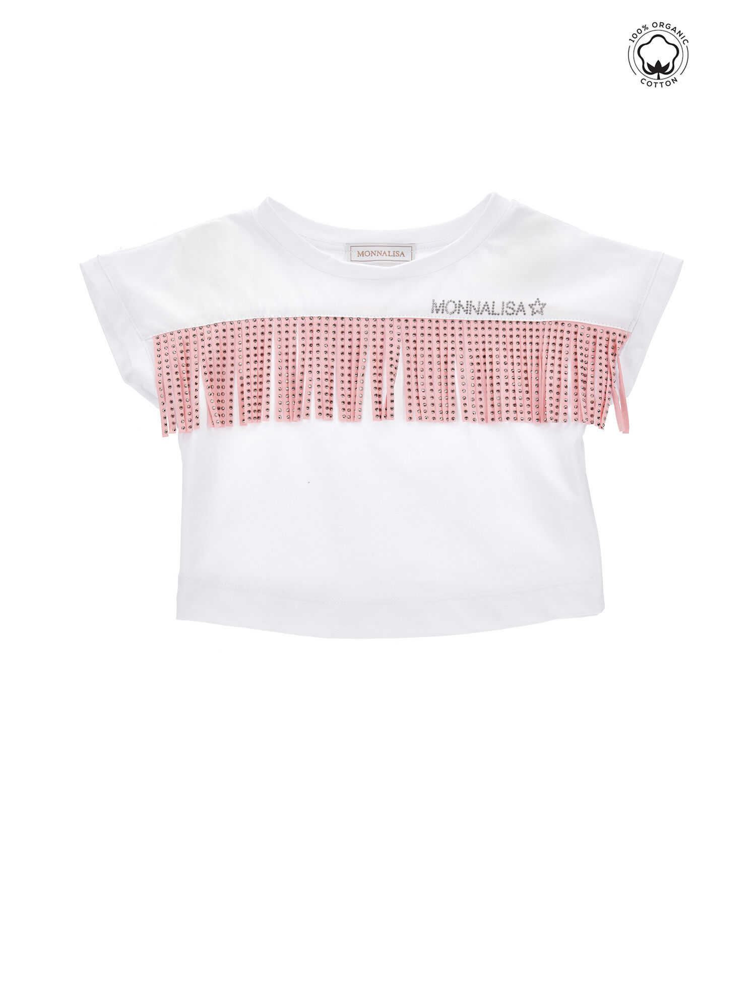 Fringed organic cotton T shirt girl Monnalisa United Kingdom