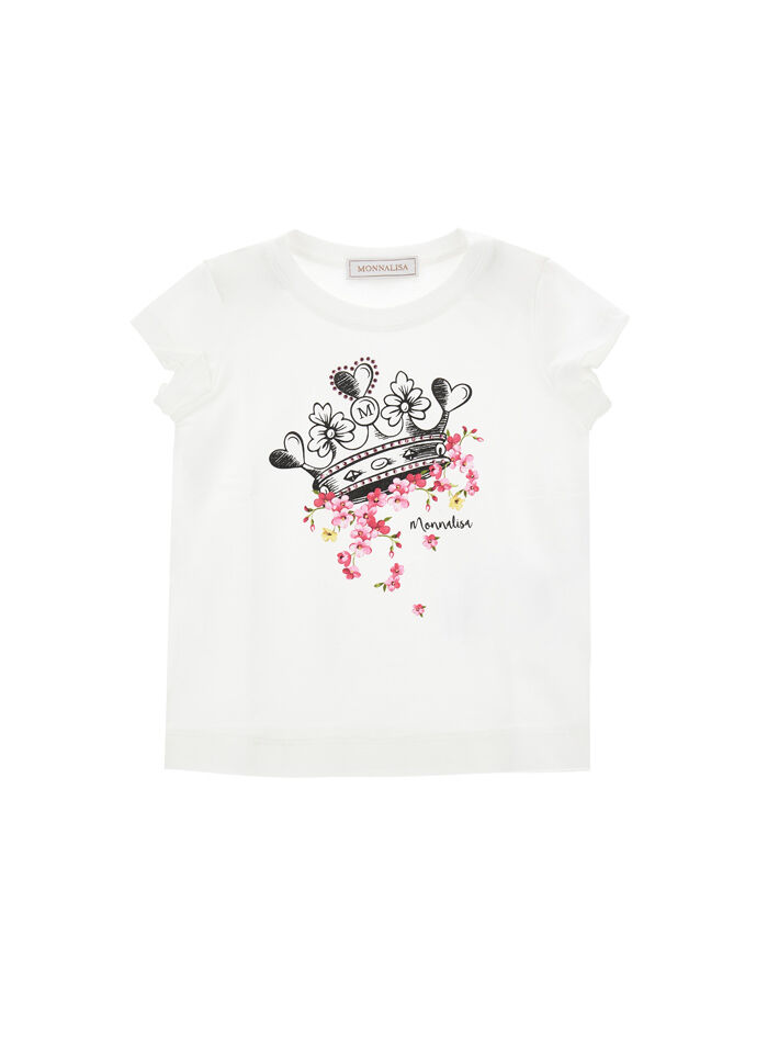 Monnalisa Girls Clothing T-shirts Short Sleeved T-Shirts Flared T-shirt with flower inserts 