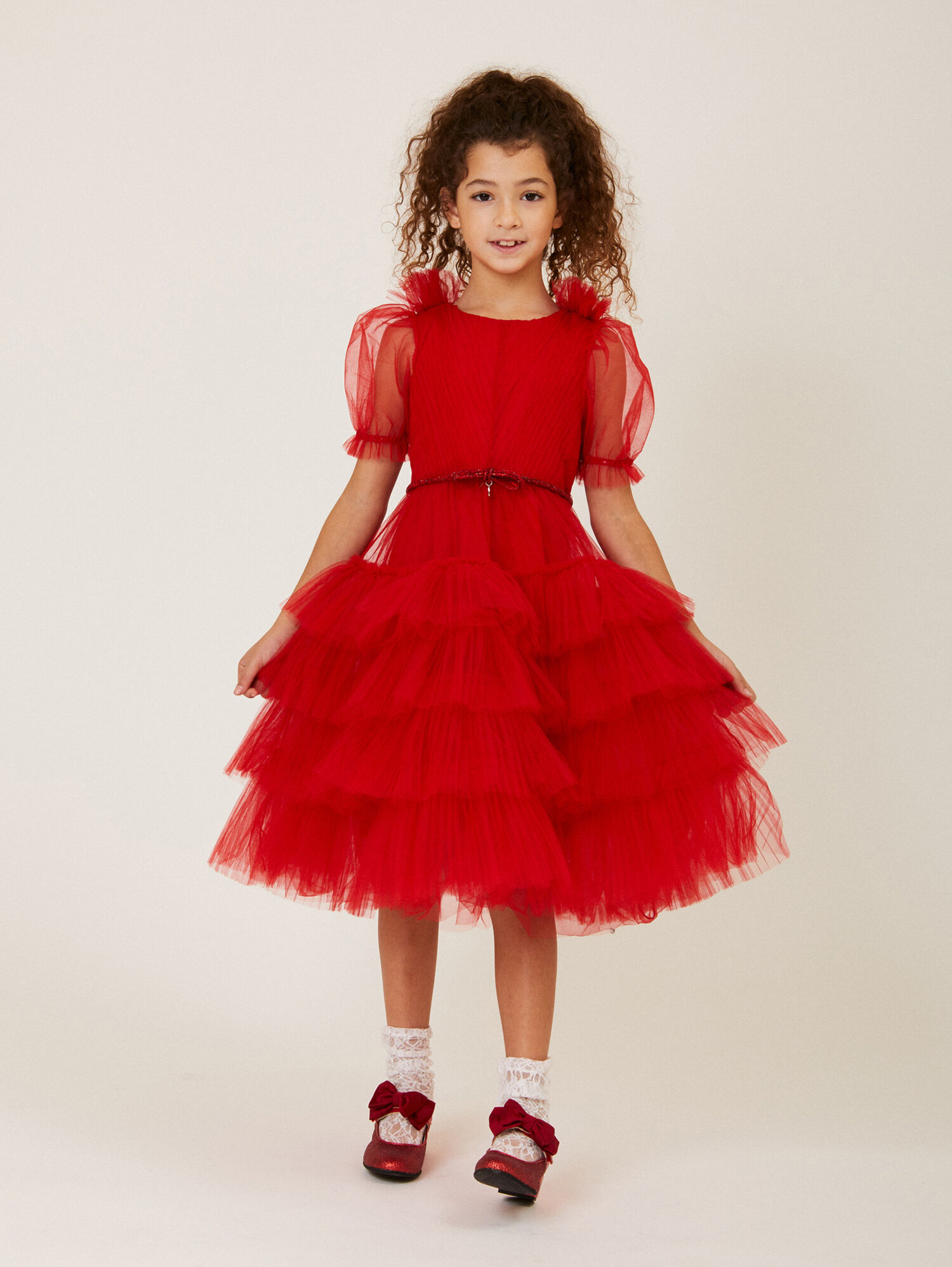 Monnalisa short-sleeve pleated dress - Red