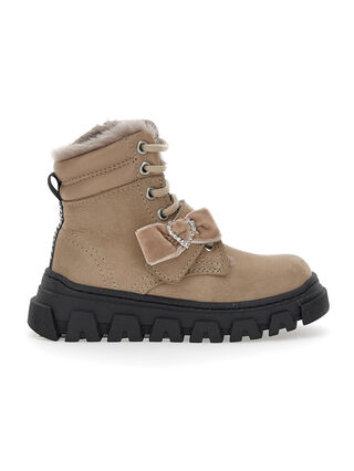 Sheepskin-lined nappa and nubuck combat boots