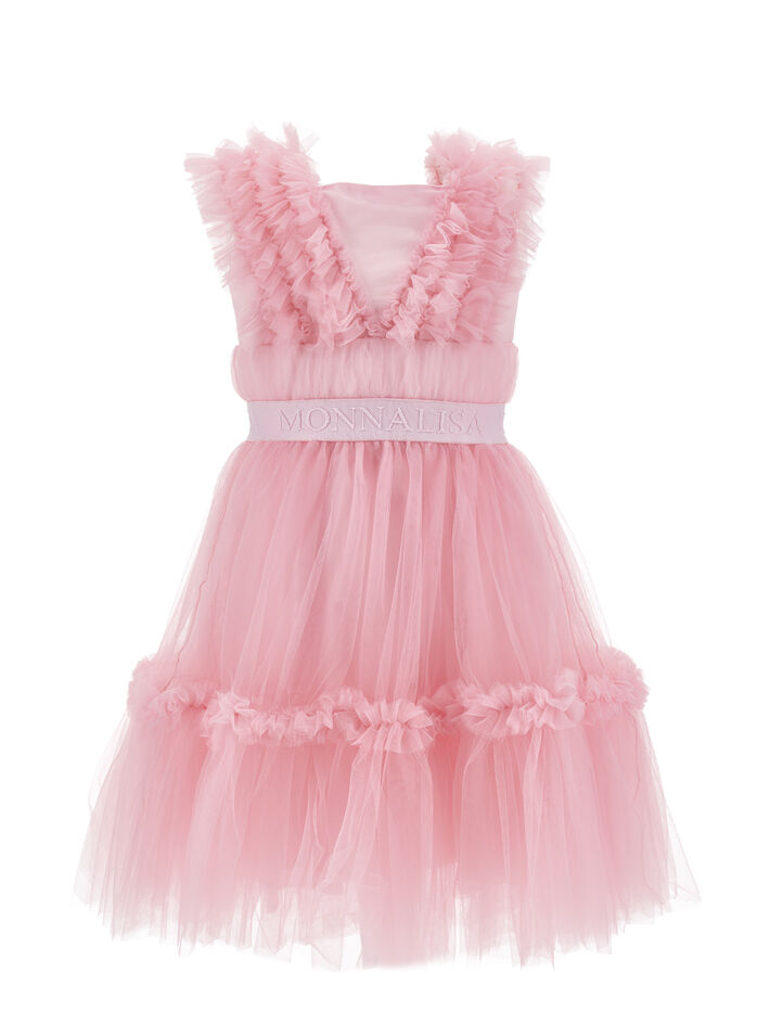 Monnalisa bear-motif ruffled dress - Pink