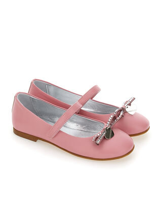 Leather ballet flats with rhinestone bow