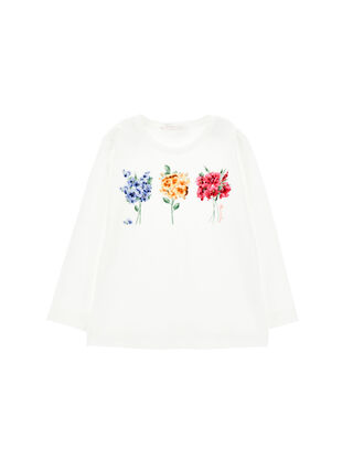 Long-sleeved bouquet print jersey T-shirt
