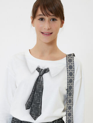 Black tie organic cotton blouse