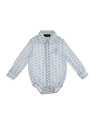 Shirt-style poplin onesie with cards