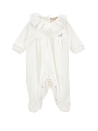 Chenille-Strampler mit Musselinkragen